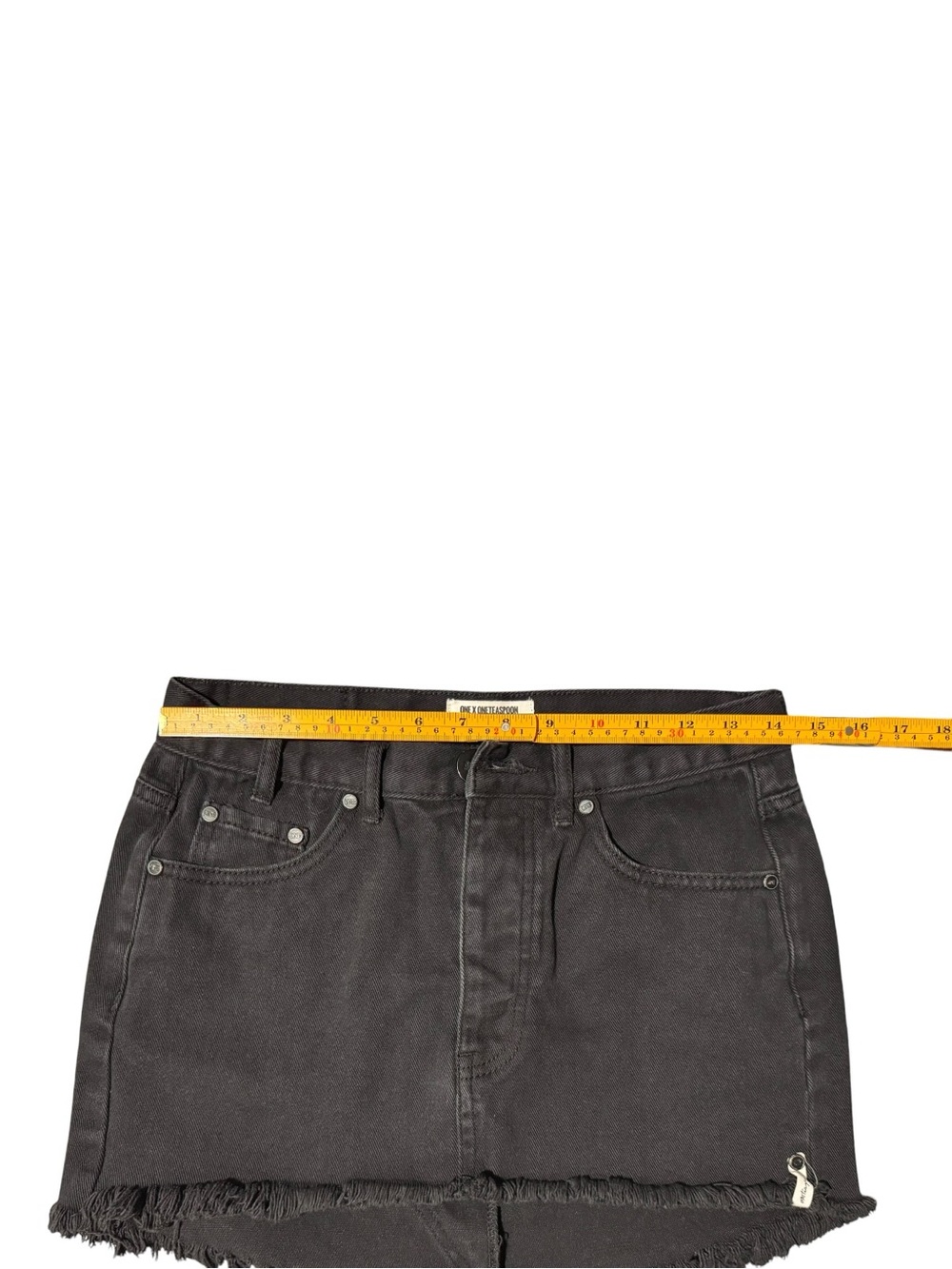 ONE X ONE TEASPOON Black High Rise Distressed Denim Mini Skirt High Low Fray 26 - Picture 6 of 9